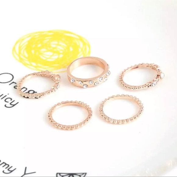 5 PCs/Set Fashion Simple Rings Artificial Rhinestone Rose Gold Rings Cre… - Picture 4 of 7